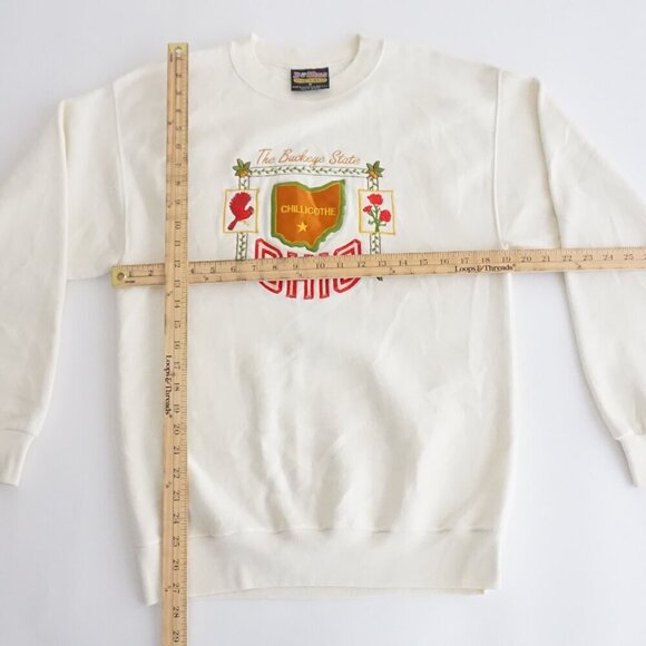 Vintage Bee Wear Cream Embroidered Ohio Buckeye State Crewneck Sweater M - Picture 4 of 11